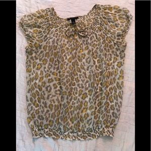INC 100% silk cheetah print short sleeve blouse